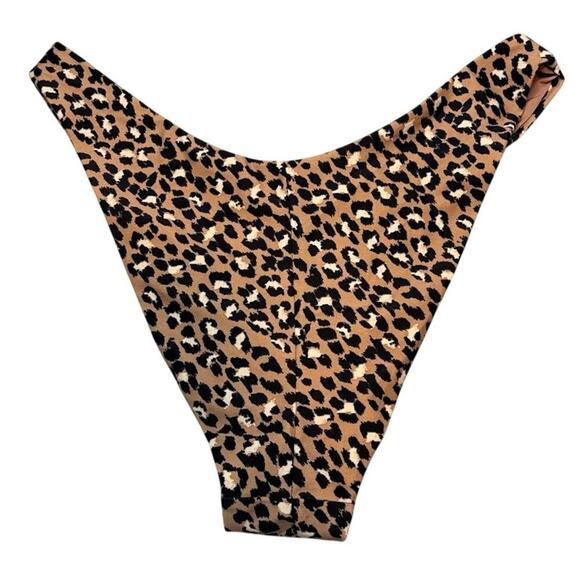 NWT Aerie Leopard Print Cheekier Bikini Bottom XL High-Leg Swim Tan Black - Picture 2 of 5